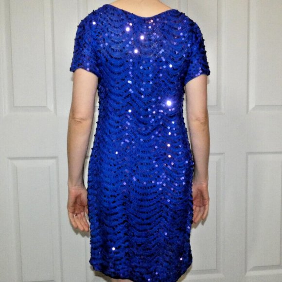 Blue PROM Dress Size 8 Crochet Lace Sequins Rare Sexy British Statement Gorgeous - Picture 3 of 12